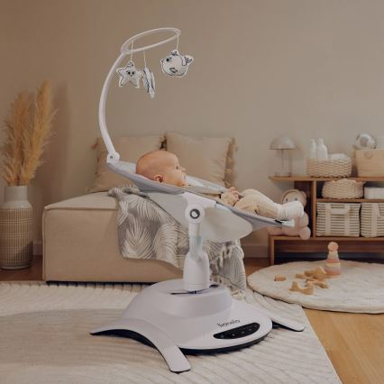 Lionelo - 2-in-1 babywip BELLA met melodie, 4xAA, betongrijs + afstandsbediening