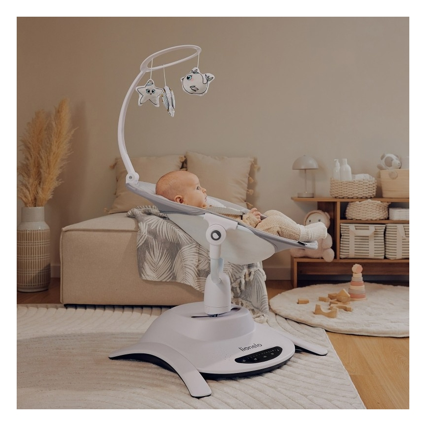 Lionelo - 2-in-1 babywip BELLA met melodie, 4xAA, betongrijs + afstandsbediening