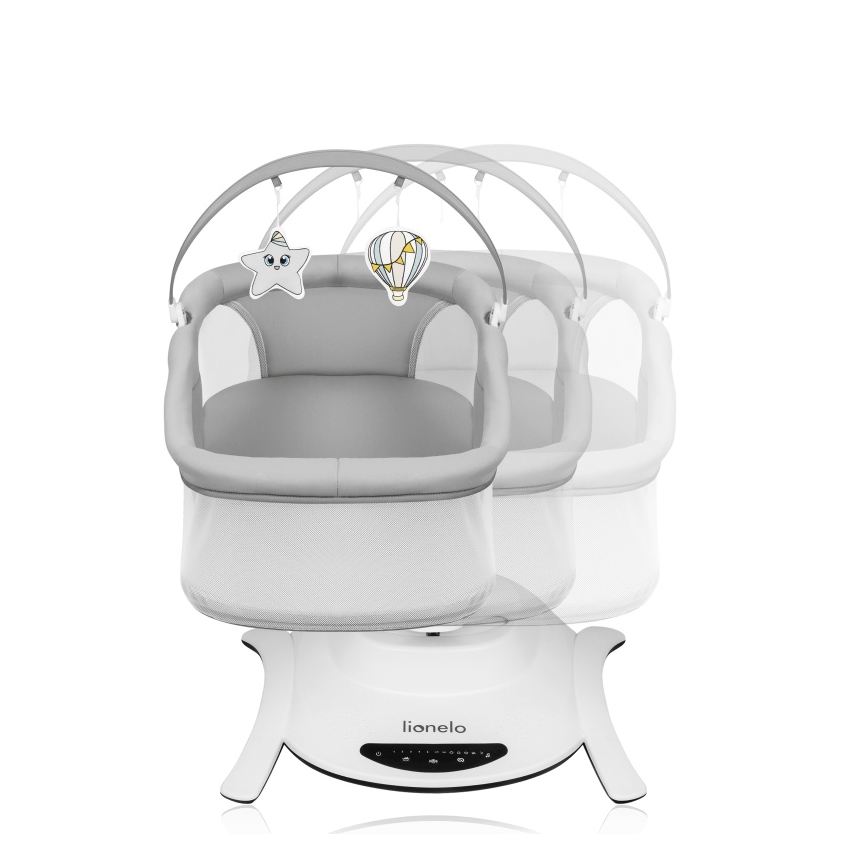 Lionelo - 2-in-1 babywip BELLA met melodie, 4xAA, betongrijs + afstandsbediening