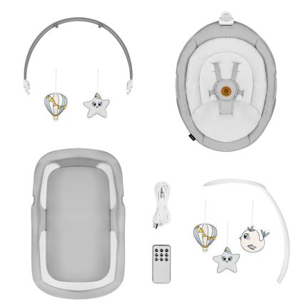 Lionelo - 2-in-1 babywip BELLA met melodie, 4xAA, betongrijs + afstandsbediening