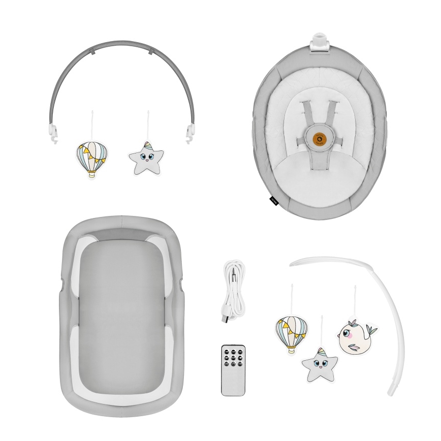 Lionelo - 2-in-1 babywip BELLA met melodie, 4xAA, betongrijs + afstandsbediening