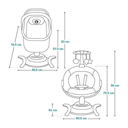 Lionelo - 2-in-1 babywip BELLA met melodie, 4xAA, betongrijs + afstandsbediening
