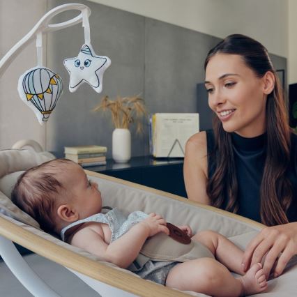 Lionelo - Wipstoel met melodie OLIVIA Beige Natural + afstandsbediening