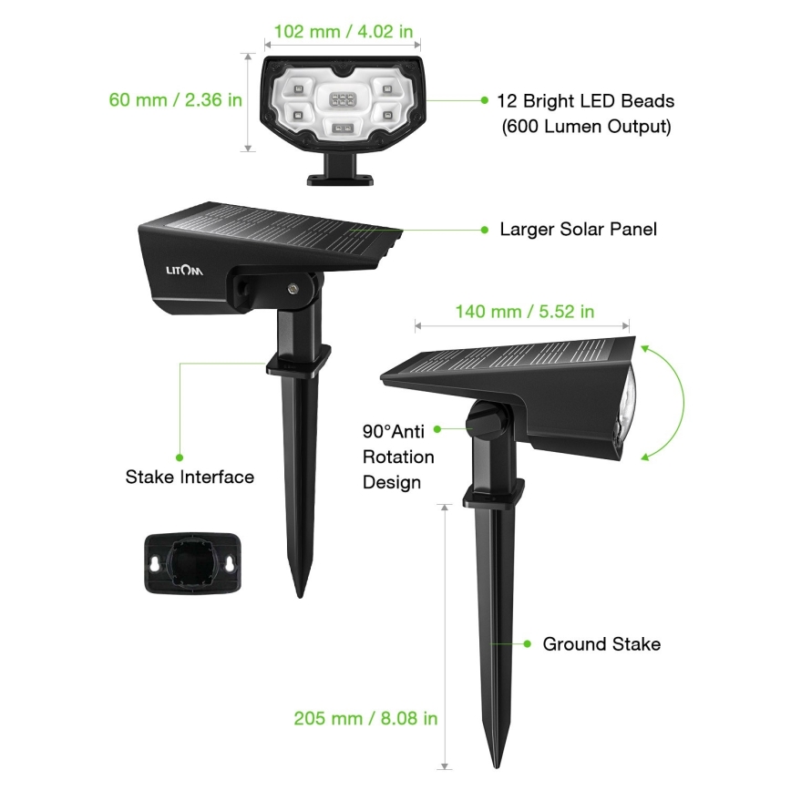 Litom - SET 2x Dimbare Solar LED Lamp 2in1 LED/3,7V IP68