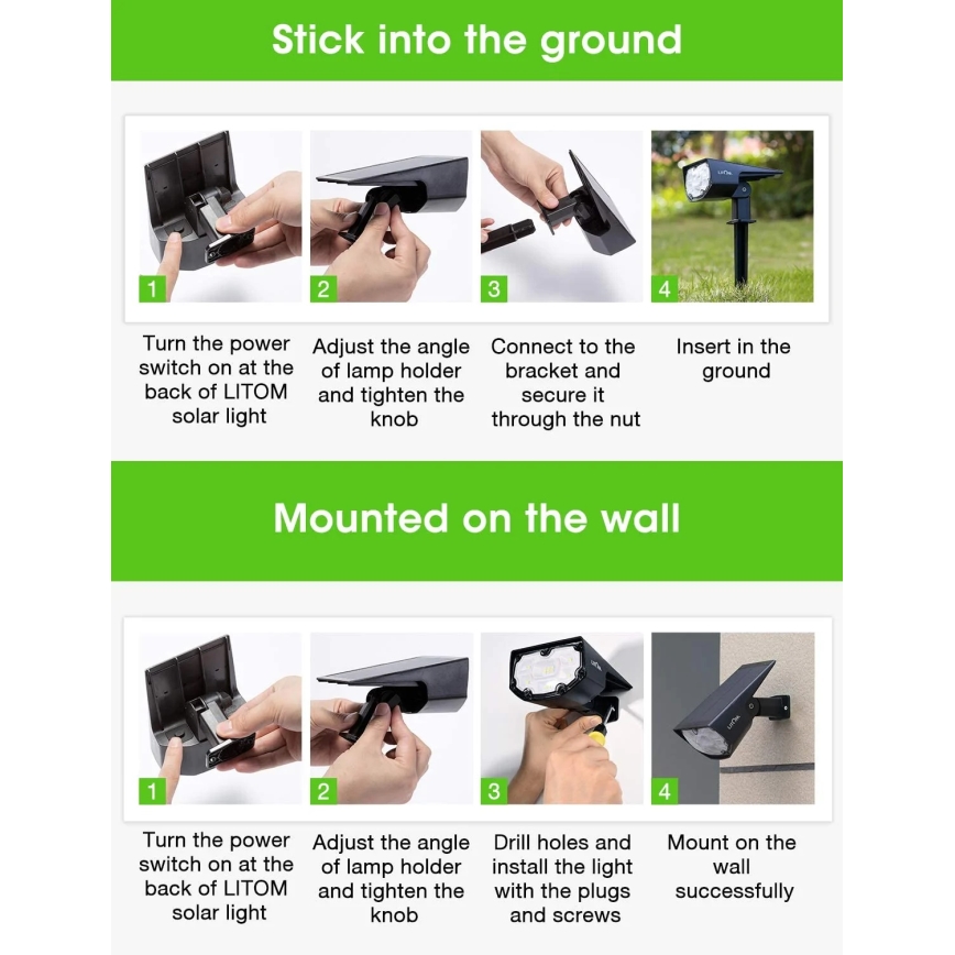 Litom - SET 4x Dimbare Solar LED Lamp 2in1 LED/3,7V IP67