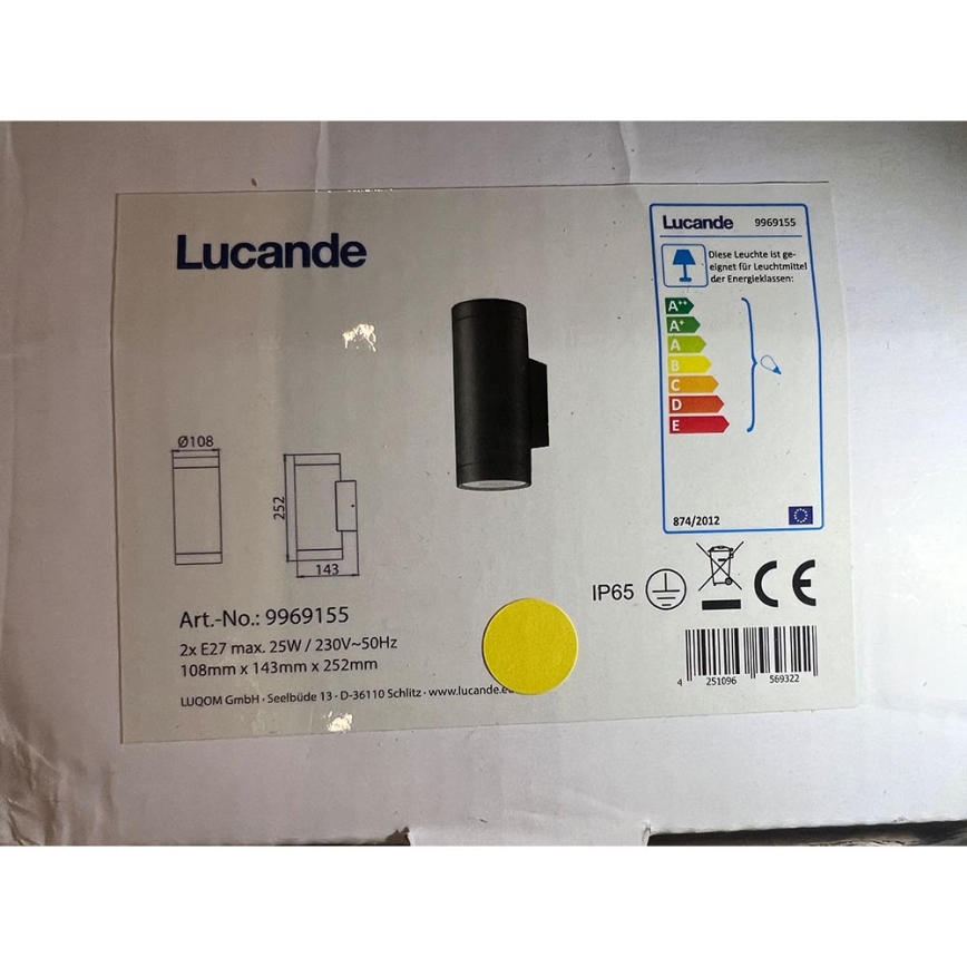 Lucande - Buitenwandlamp THOMKE 2xE27/20W/230V IP65