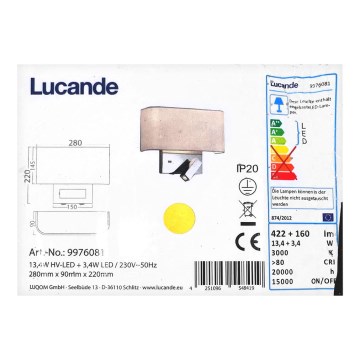 Lucande - LED Wandlamp VIRVE LED/13,4W/230V + LED/3,4W/230V