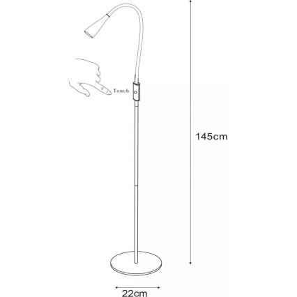 Lucide 18756/03/30 - LED Dimbaar flexibel aanraken Staande lamp ZOZY LED/4W/230V zwart
