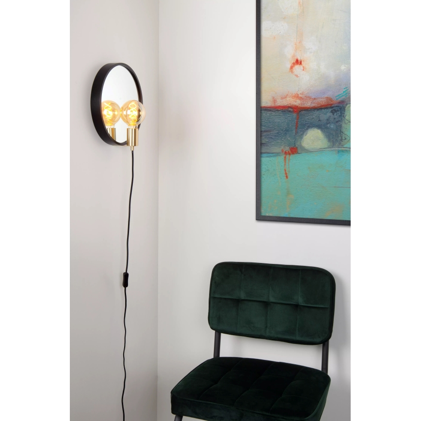 Lucide 36213/31/30 - Wandlamp met spiegel REFLEX 1xE27/25W/230V zwart