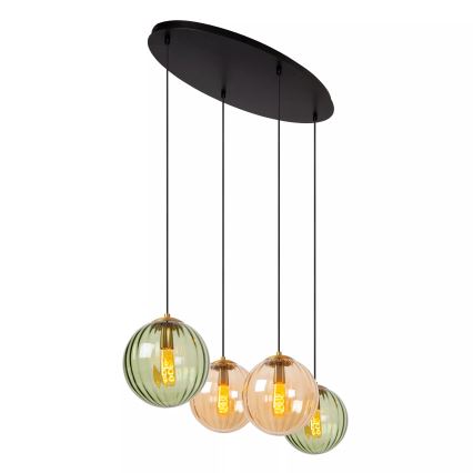 Lucide 45493/04/33 - Hanglamp aan een koord MONSARAZ 4xE27/40W/230V groen/beige