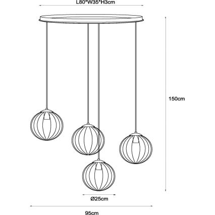 Lucide 45493/04/33 - Hanglamp aan een koord MONSARAZ 4xE27/40W/230V groen/beige