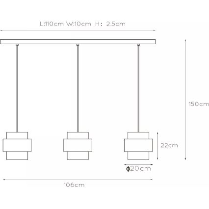 Lucide 45497/03/02 - Hanglamp aan een koord FIRMIN 3xE27/40W/230V goud