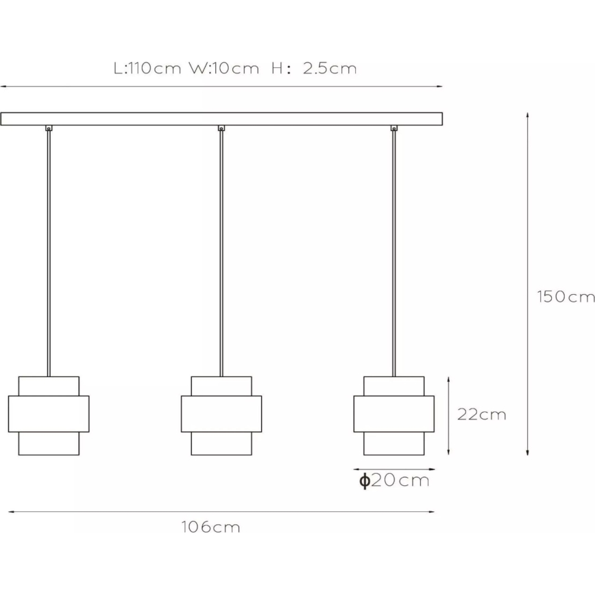 Lucide 45497/03/02 - Hanglamp aan een koord FIRMIN 3xE27/40W/230V goud