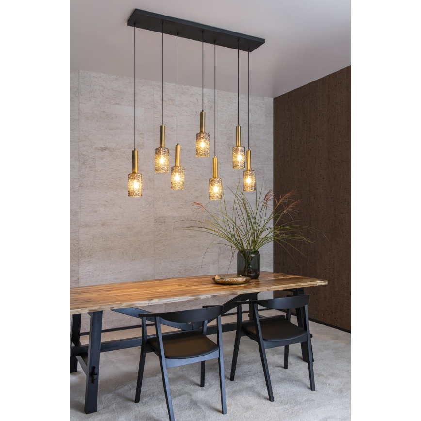 Lucide 45498/07/02 - Hanglamp aan een koord CORALIE 7xE27/40W/230V zwart/messing