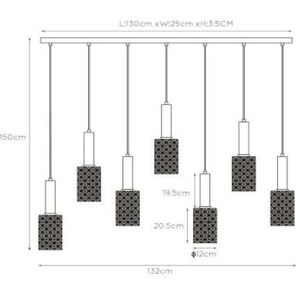 Lucide 45498/07/02 - Hanglamp aan een koord CORALIE 7xE27/40W/230V zwart/messing