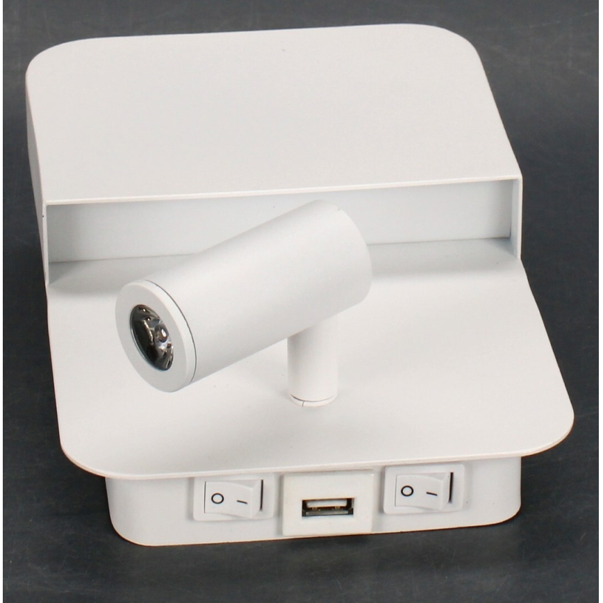 Lucide 79200/08/31 - LED wand verlichting BOXER LED/5W/230V + LED/5W USB wit