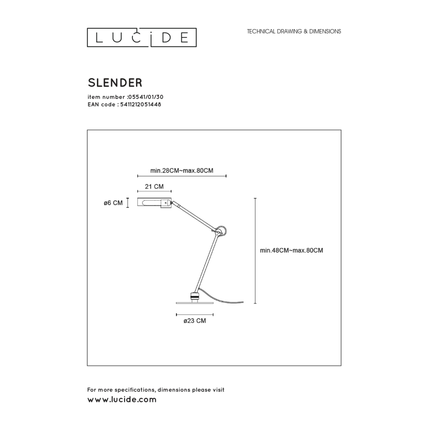 Lucide - Tafellamp SLENDER 1x E27 / 25W / 230V