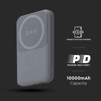 Magnetische Powerbank met draadloos opladen Power Delivery 10 000mAh/20W/3,7V grijs