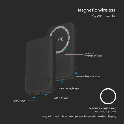 Magnetische Powerbank met draadloos opladen Power Delivery 10 000mAh/20W/3,7V zwart