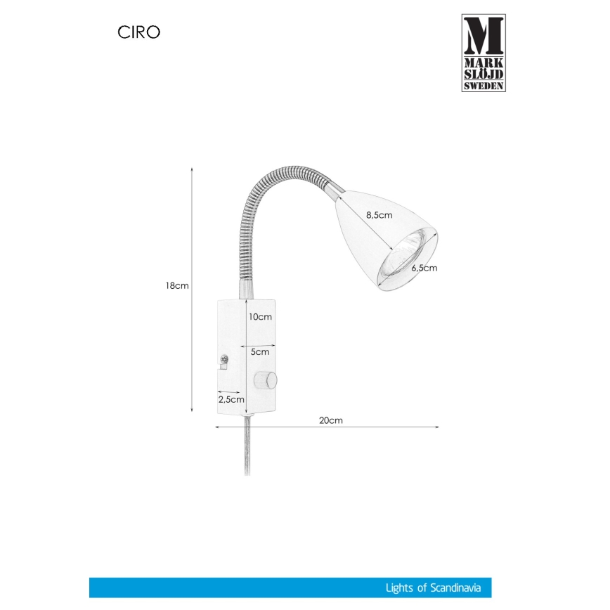 Markslöjd 106588 - Dimbare wandspot CIRO 1xGU10/7W/230V wit
