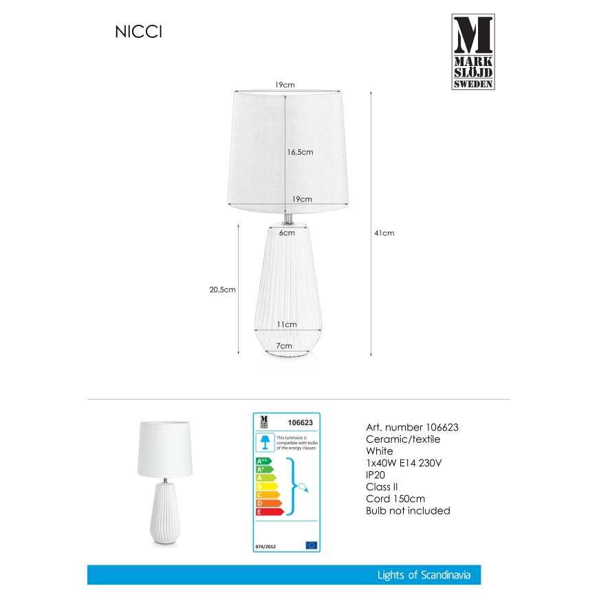 Markslöjd 106623 - Tafellamp NICCI 1xE14/40W/230V