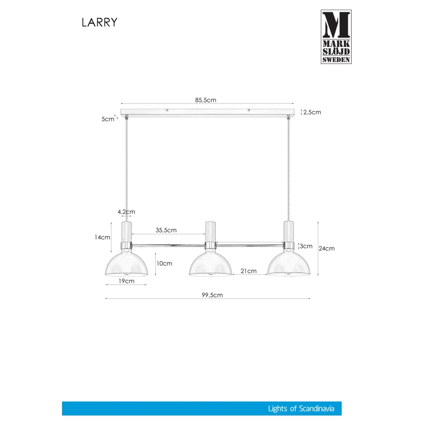Markslöjd 106855 - Hanglamp aan koord LARRY 3xE27/60W/230V