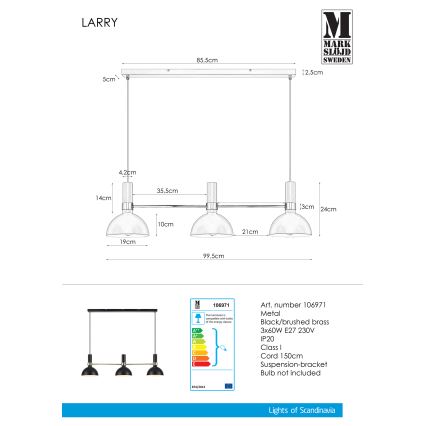 Markslöjd 106971 - Hanglamp aan koord LARRY 3xE27/60W/230V zwart/gouden