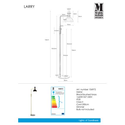 Markslöjd 106972 - Dimbare vloerlamp LARRY 1xE27/60W/230V zwart/gouden