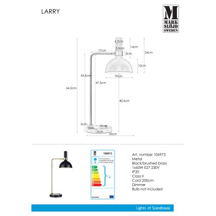 Markslöjd 106973 - Dimbare tafellamp LARRY 1xE27/60W/230V zwart/gouden