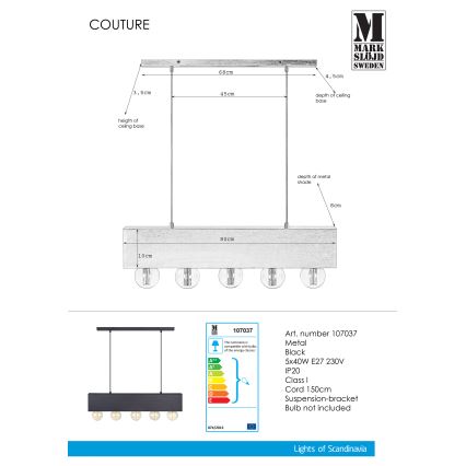 Markslöjd 107037 - Hanglamp aan koord COUTURE 5xE27/40W/230V zwart