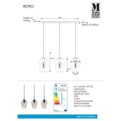Markslöjd 107132 - Hanglamp aan koord RETRO 3xE27/60W/230V