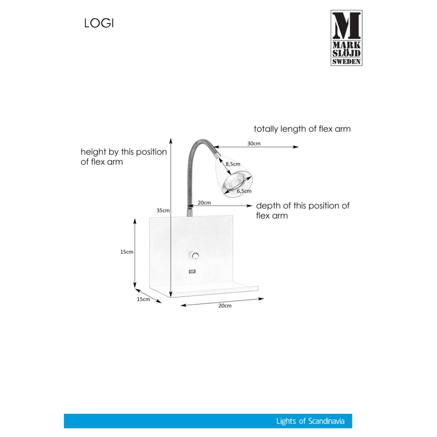 Markslöjd 107140 - Dimbare wandlamp met USB stekker LOGI 1xGU10/7W/230V