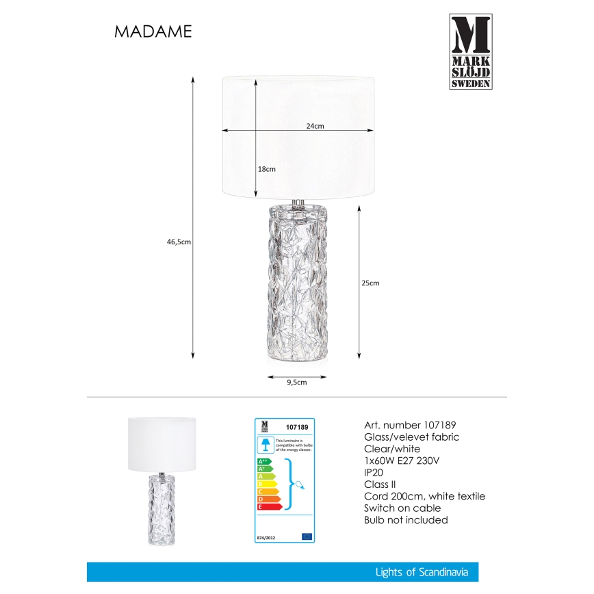 Markslöjd 107189 - Tafellamp MADAME 1xE27/40W/230V