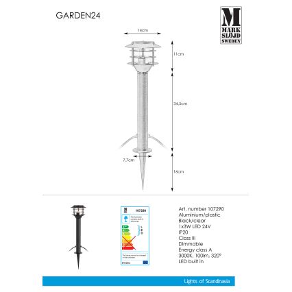 Markslöjd 107290 - LED Buitenlamp GARDEN 24 LED/3W/24V 45 cm IP44 zwart