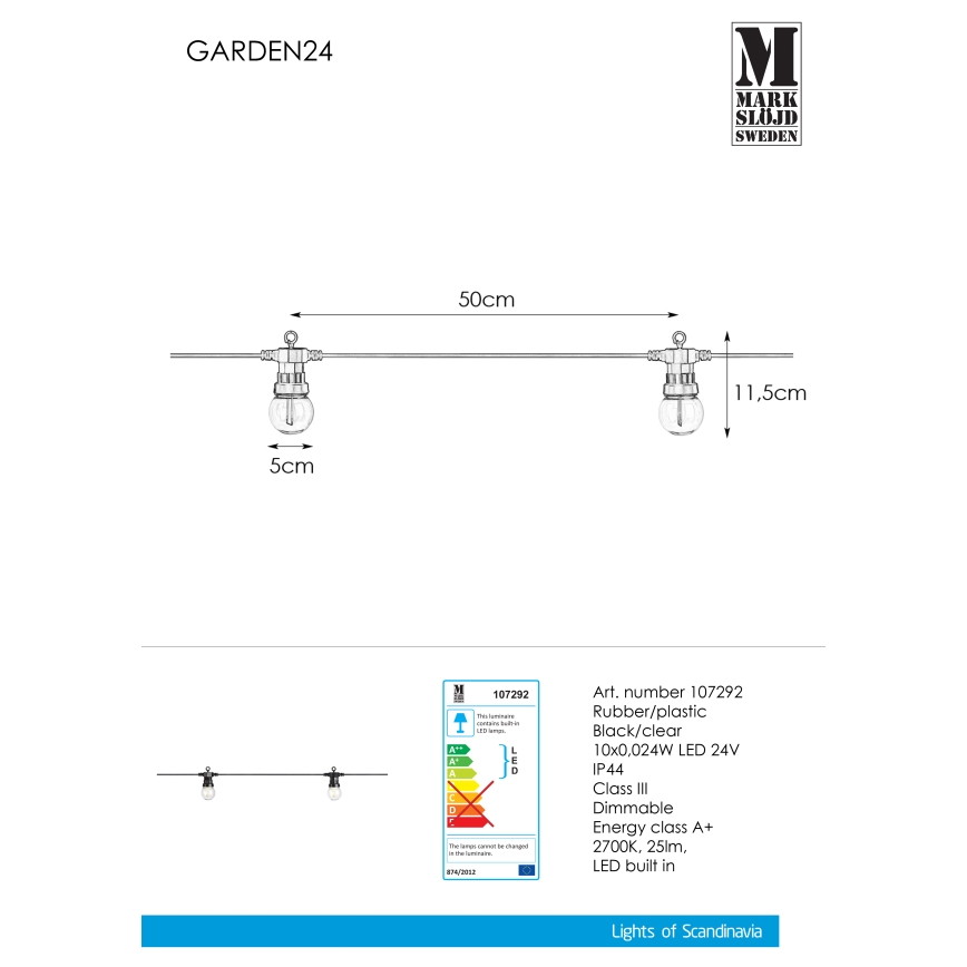 Markslöjd 107292 - Decoratieve LED Lichtsnoer voor buiten SLINGER GARDEN 10xLED 5,5m IP44