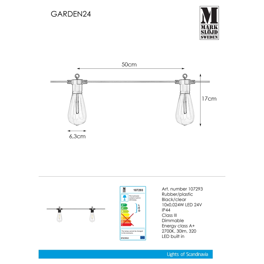 Markslöjd 107293 - Decoratieve LED Lichtsnoer voor buiten SLINGER GARDEN 10xLED 5,5m IP44