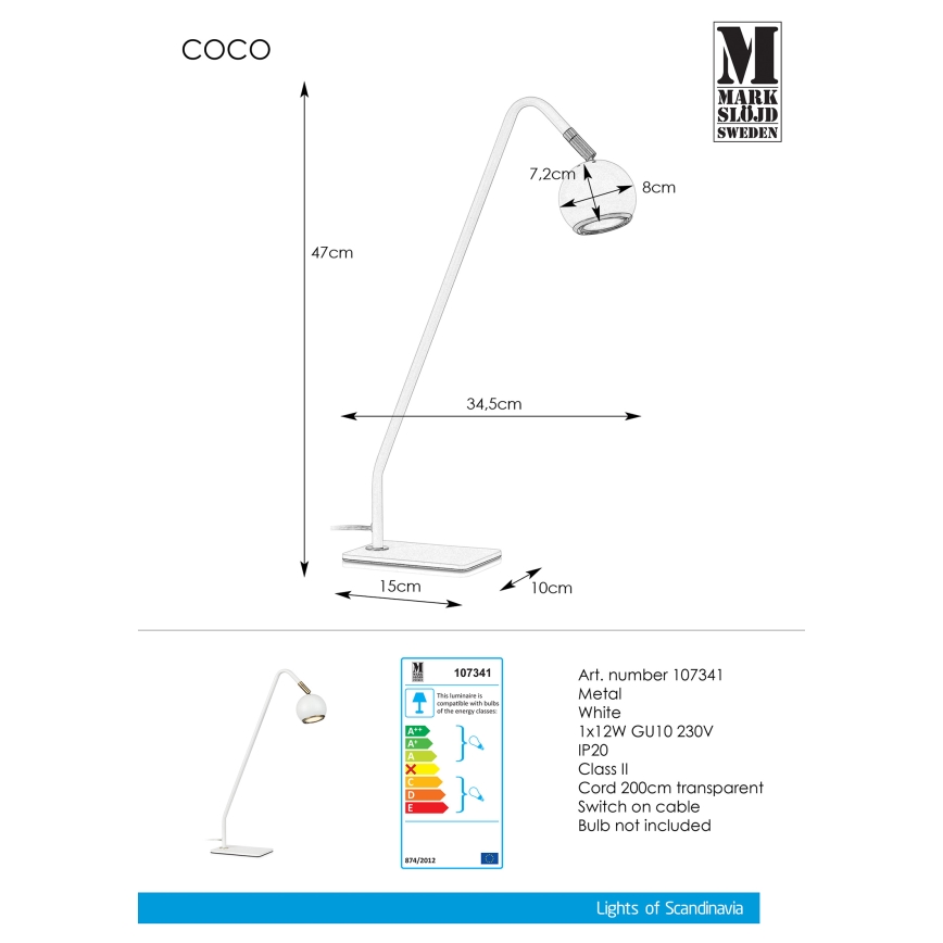 Markslöjd 107341 - Tafellamp COCO 1xGU10/12W/230V