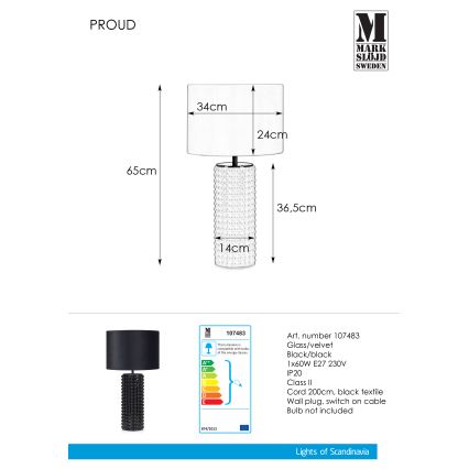 Markslöjd 107483 - Tafellamp PROUD 1xE27/60W/230V