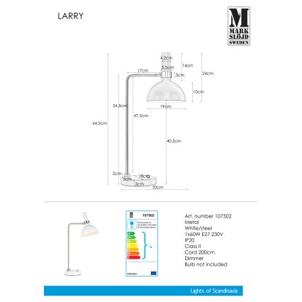 Markslöjd 107502 - Tafellamp dimbaar LARRY 1xE27/60W/230V