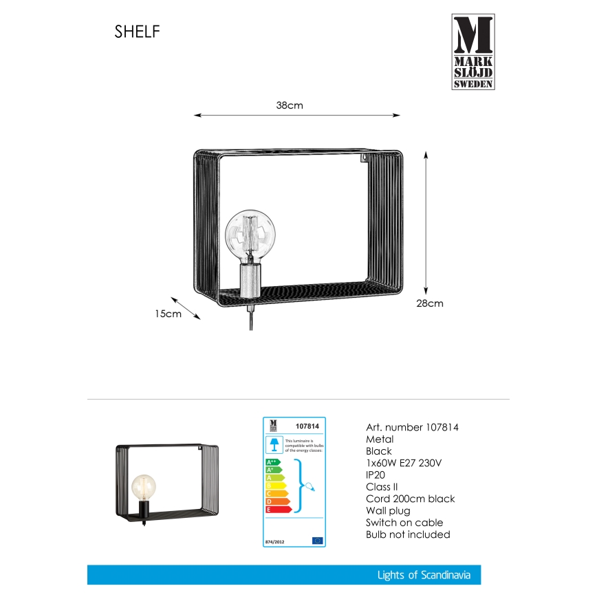Markslöjd 107814 - Wandlamp SHELF 1xE27/60W/230V