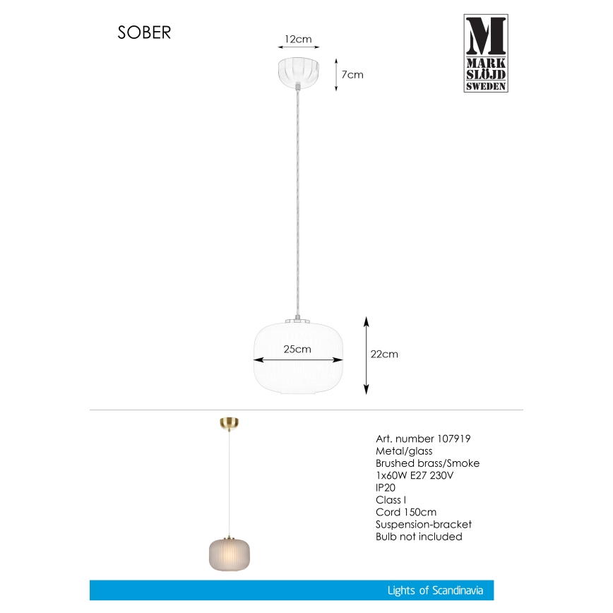 Markslöjd 107919 - Hanglamp aan koord SOBER 1xE27/20W/230V