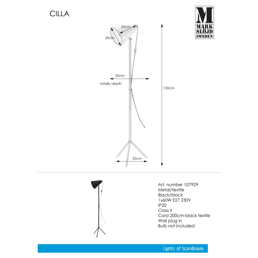 Markslöjd 107929 - Vloerlamp CILLA 1xE27/60W/230V