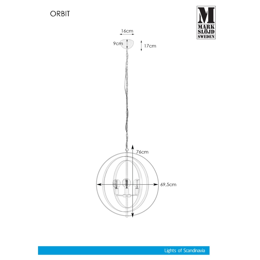 Markslöjd 107941 - Hanglamp aan ketting ORBIT 3xE27/60W/230V