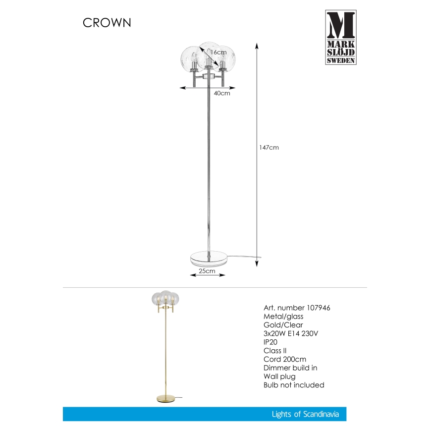 Markslöjd 107946 - Vloerlamp CROWN 3xE14/20W/230V