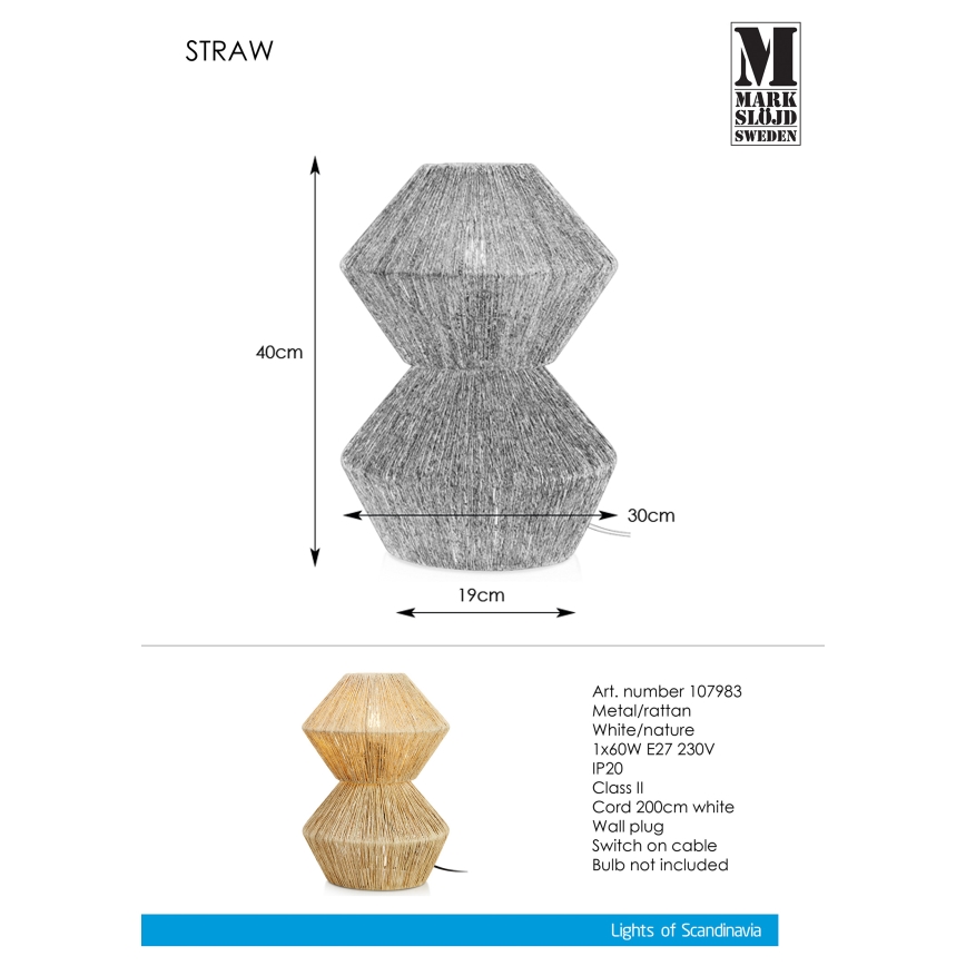 Markslöjd 107983 - Tafellamp STRAW 1xE27/40W/230V