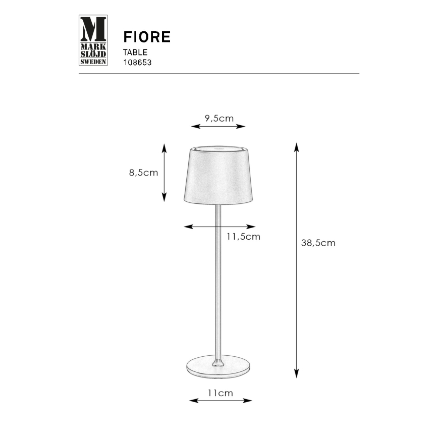 Markslöjd 108653 - LED Dimbaar rechargeable lamp FIORE LED/2W/5V IP44 38 cm zwart