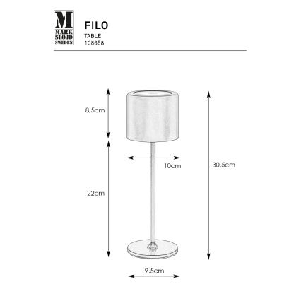 Markslöjd 108658 - LED Dimbaar rechargeable lamp FILO LED/2W/5V IP44 30 cm wit