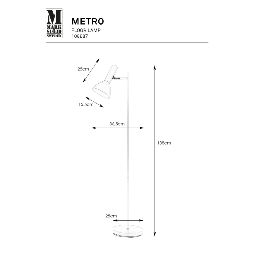 Markslöjd 108687 - Staande Lamp METRO 1xE27/40W/230V wit