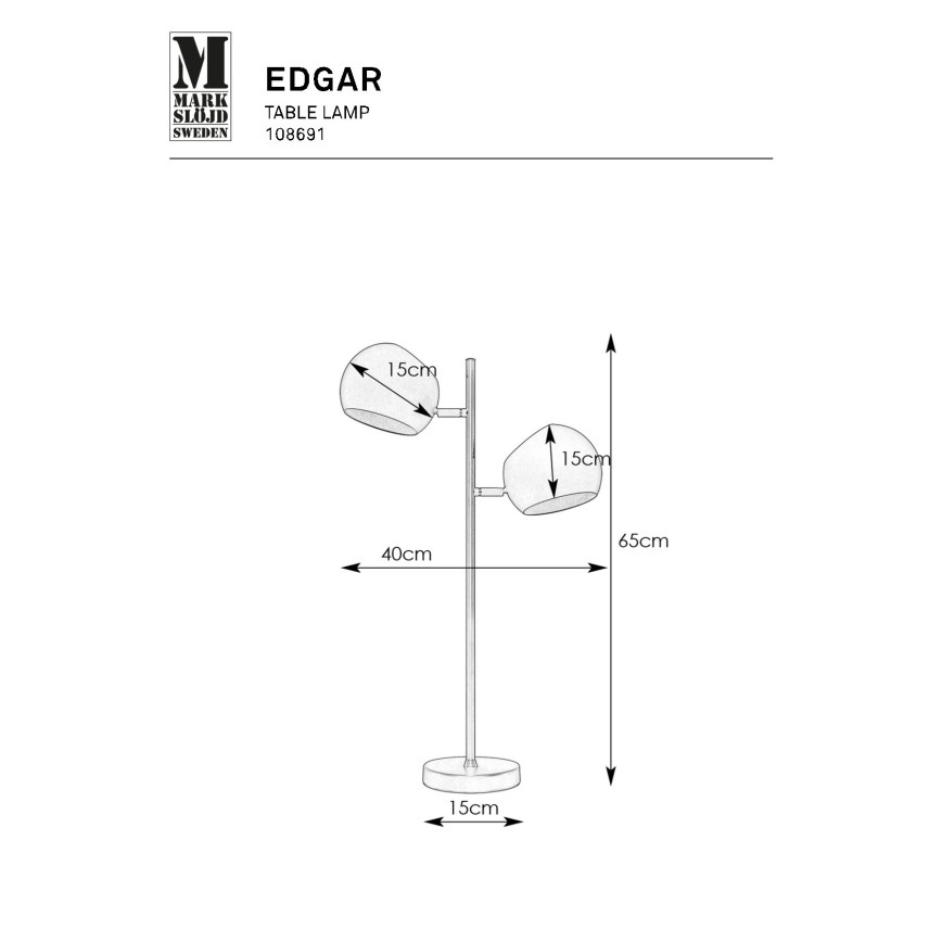 Markslöjd 108691 - Tafellamp EDGAR 2xE14/40W/230V zwart