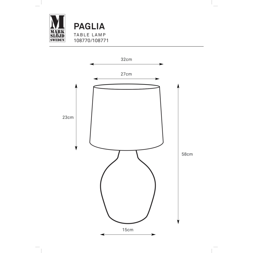 Markslöjd 108770 - Tafellamp PAGLIA 1xE27/40W/230V zwart/rotan
